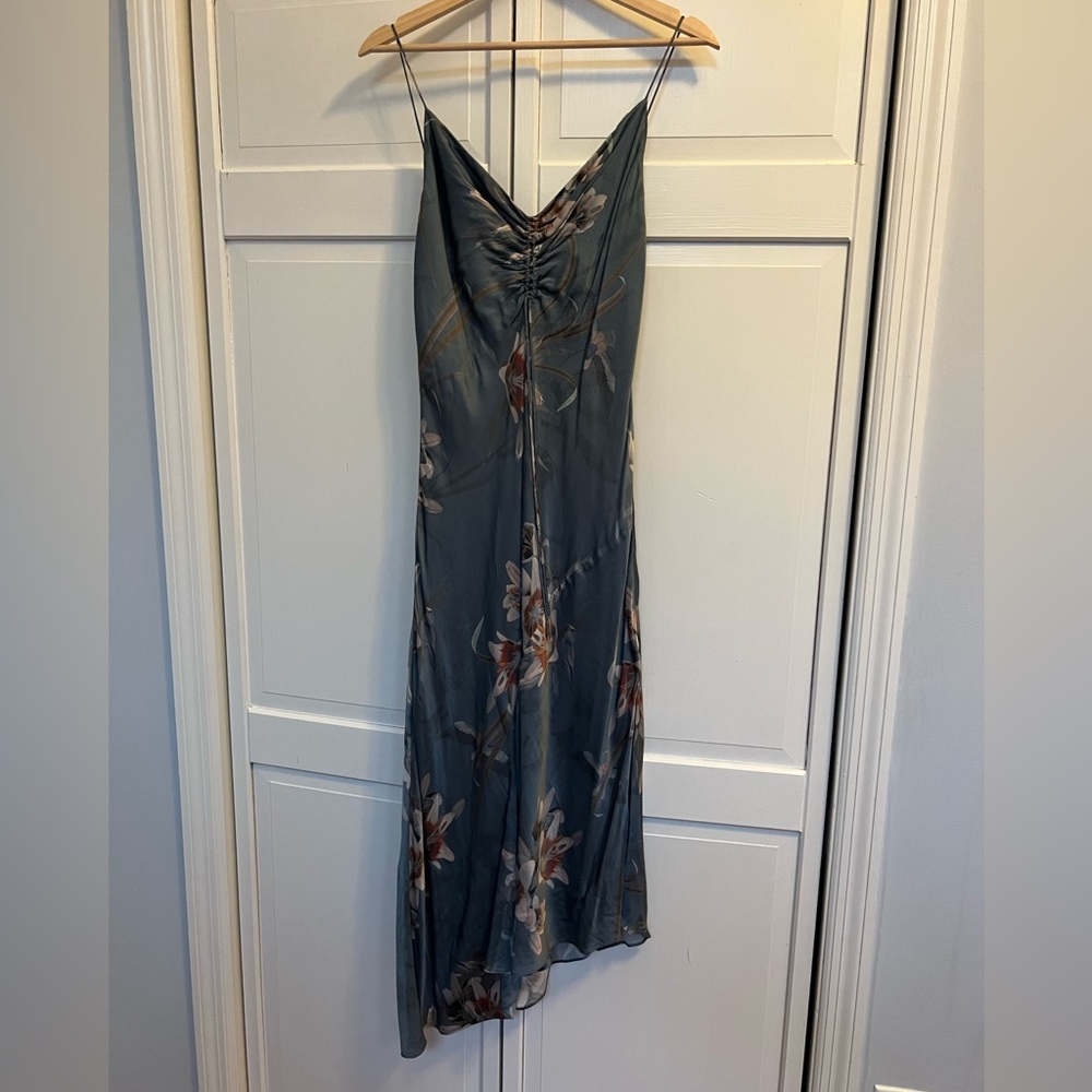 All Saints Slate Blue Floral Twist-Front Slip Midi Dress - Picture 4 of 6